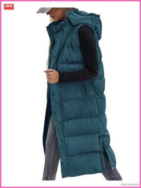 Women's Long Quilted Puffer Vest with Hood Sleeveless Winter Coat